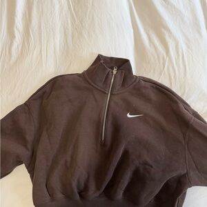 Nike Brown Half-Zip Fleece Jacket with White Swoosh